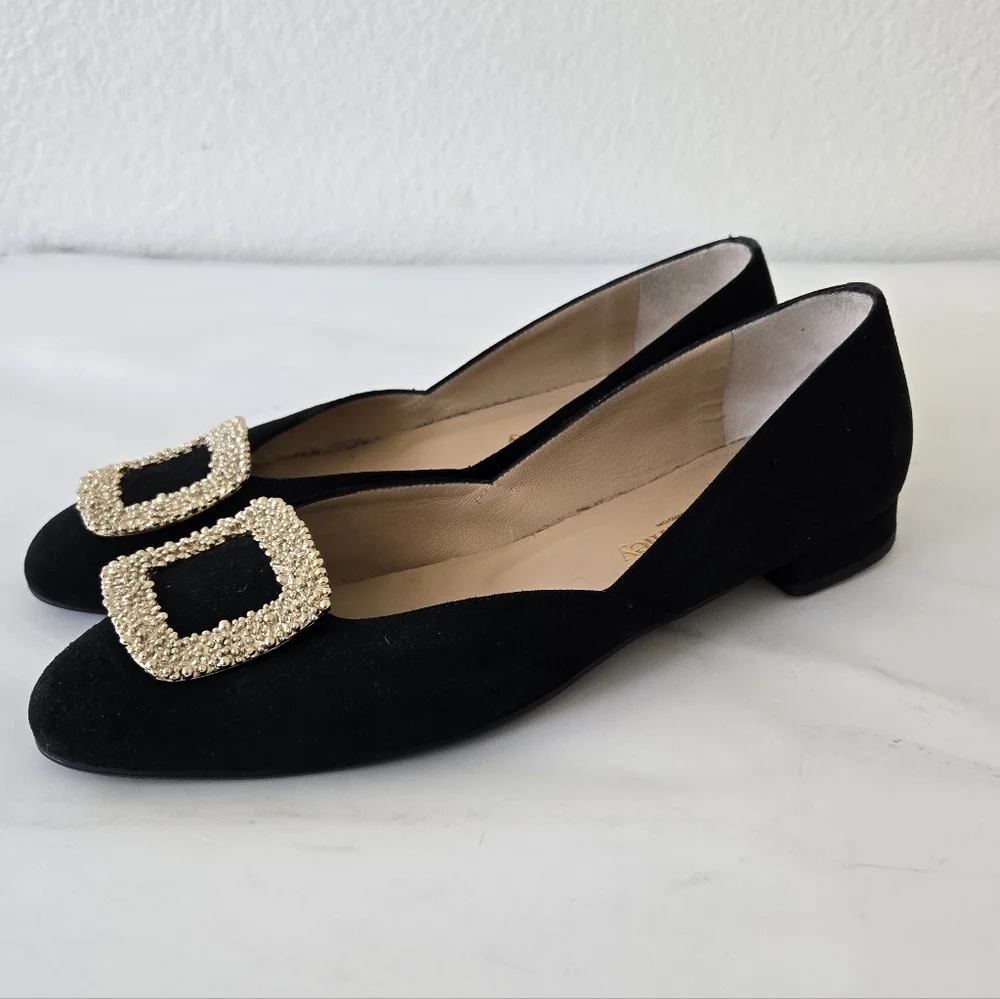 Russell & Bromley Black Suede‎ Leather Low Heel Flats Made in Italy size 38 or 8 - Picture 5 of 16